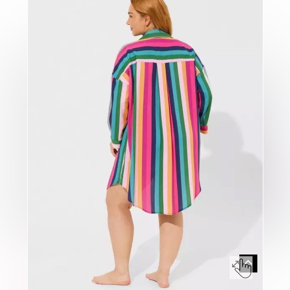 NWT Torrid Oversized Kimono Gauze Shirt Rainbow Rugby Stripe 3X - Picture 3 of 5